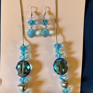 Blue Crystal Pendant Necklace and Earring Set
